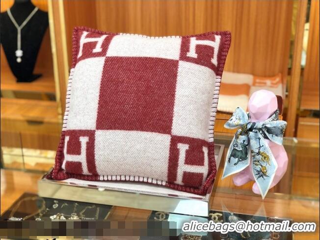 Hot Classic Hermes Avalon Wool Pillow 45x45cm H110214 Burgundy 2021