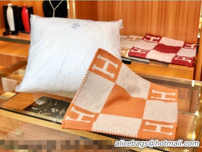 Fashion Hermes Avalon Wool Pillow 45x45cm H110216 Orange 2021