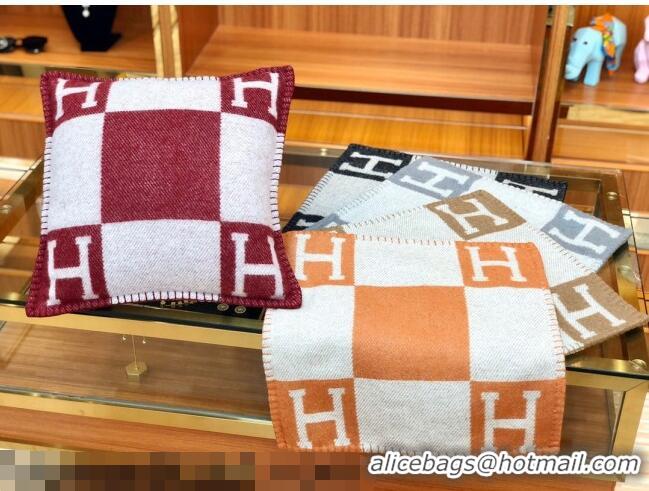 Fashion Hermes Avalon Wool Pillow 45x45cm H110216 Orange 2021