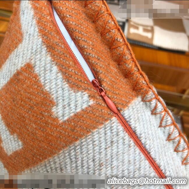 Fashion Hermes Avalon Wool Pillow 45x45cm H110216 Orange 2021