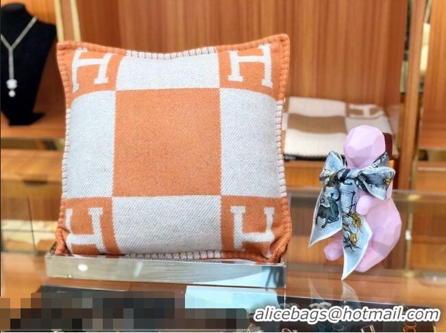 Fashion Hermes Avalon Wool Pillow 45x45cm H110216 Orange 2021