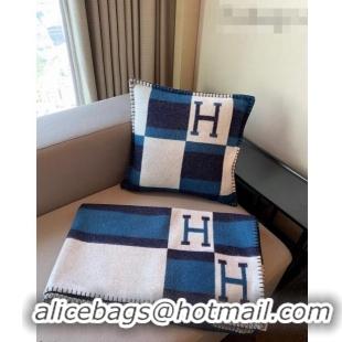 Luxurious Hermes Avalon Wool Pillow And Blanket 50x50cm H110273 Navy Blue 2021