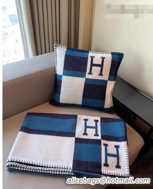 Luxurious Hermes Avalon Wool Pillow And Blanket 50x50cm H110273 Navy Blue 2021