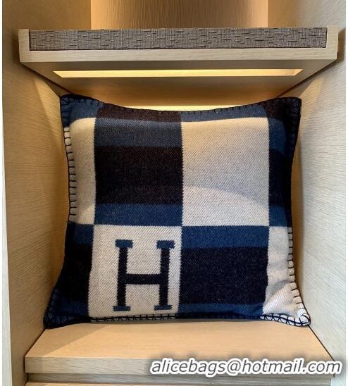 Luxurious Hermes Avalon Wool Pillow And Blanket 50x50cm H110273 Navy Blue 2021