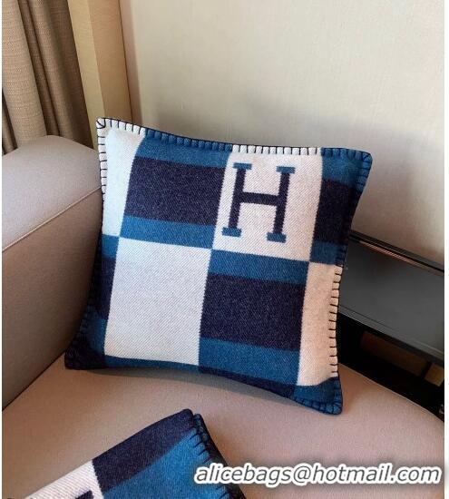 Luxurious Hermes Avalon Wool Pillow And Blanket 50x50cm H110273 Navy Blue 2021