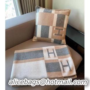 Top Quality Hermes Avalon Wool Pillow And Blanket 50x50cm H110276 Beige 2021