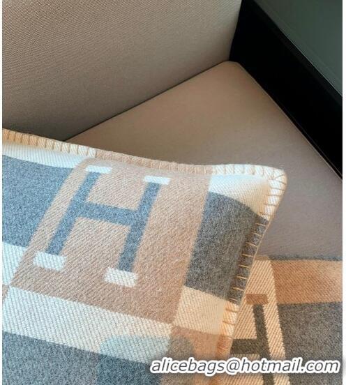 Top Quality Hermes Avalon Wool Pillow And Blanket 50x50cm H110276 Beige 2021