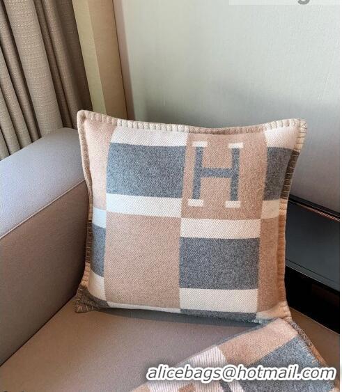 Top Quality Hermes Avalon Wool Pillow And Blanket 50x50cm H110276 Beige 2021