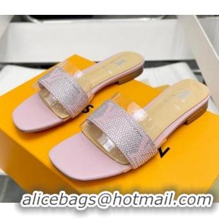 Sumptuous Louis Vuitton TPU and LV Crystal Flat Slide Sandals Pink 032604