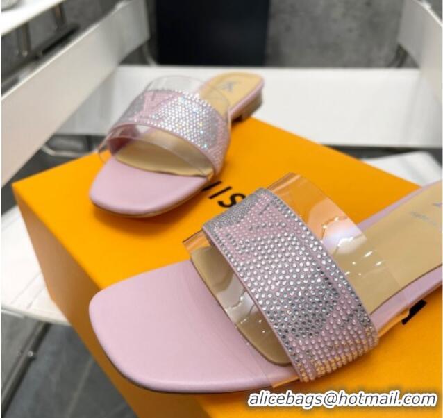 Sumptuous Louis Vuitton TPU and LV Crystal Flat Slide Sandals Pink 032604