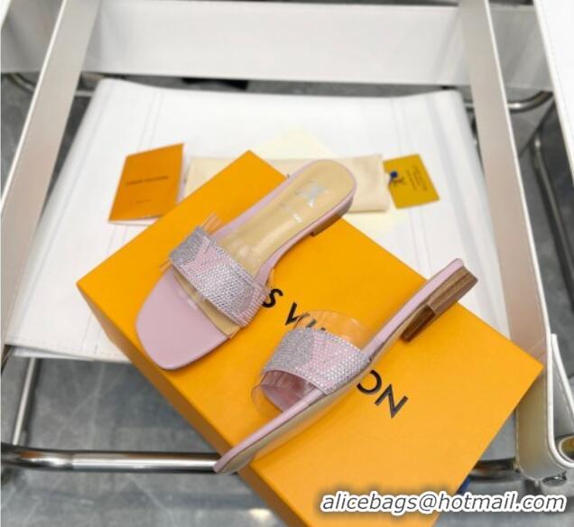 Sumptuous Louis Vuitton TPU and LV Crystal Flat Slide Sandals Pink 032604