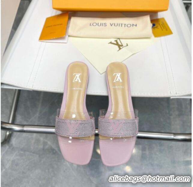 Sumptuous Louis Vuitton TPU and LV Crystal Flat Slide Sandals Pink 032604