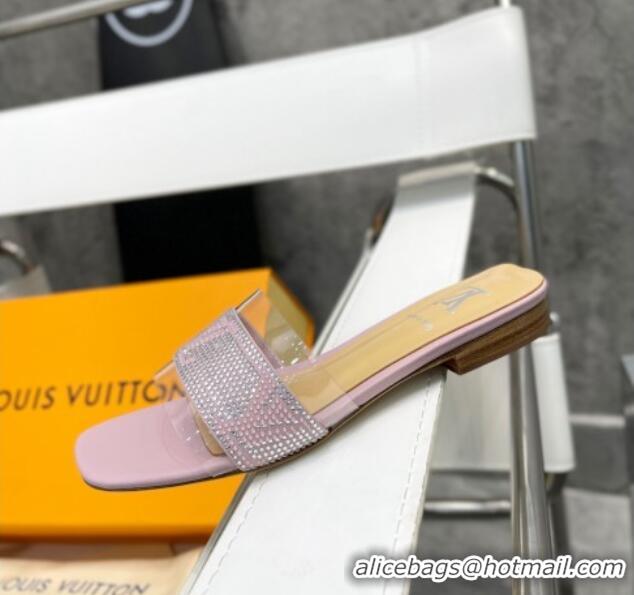 Sumptuous Louis Vuitton TPU and LV Crystal Flat Slide Sandals Pink 032604