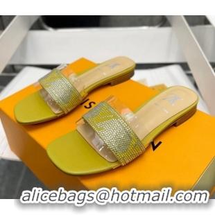 Unique Style Louis Vuitton TPU and LV Crystal Flat Slide Sandals Yellow 032605