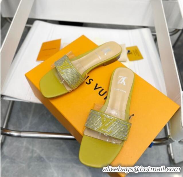 Unique Style Louis Vuitton TPU and LV Crystal Flat Slide Sandals Yellow 032605