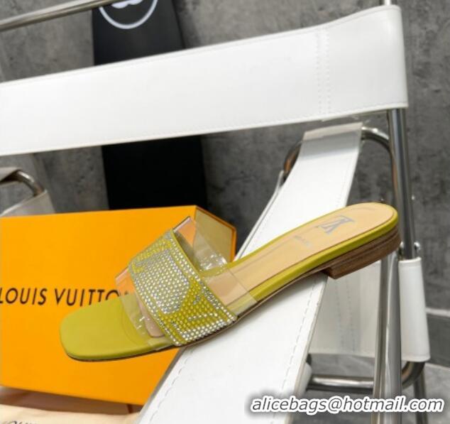 Unique Style Louis Vuitton TPU and LV Crystal Flat Slide Sandals Yellow 032605