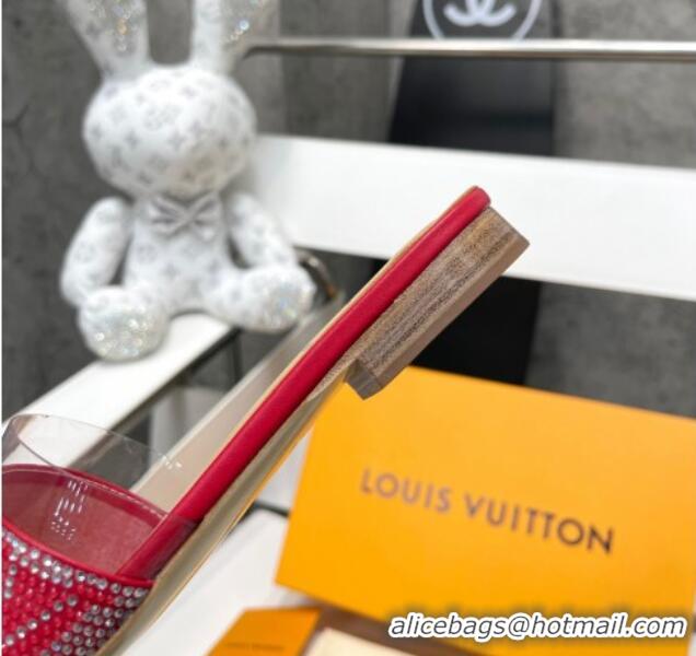 Good Looking Louis Vuitton TPU and LV Crystal Flat Slide Sandals Red 032606