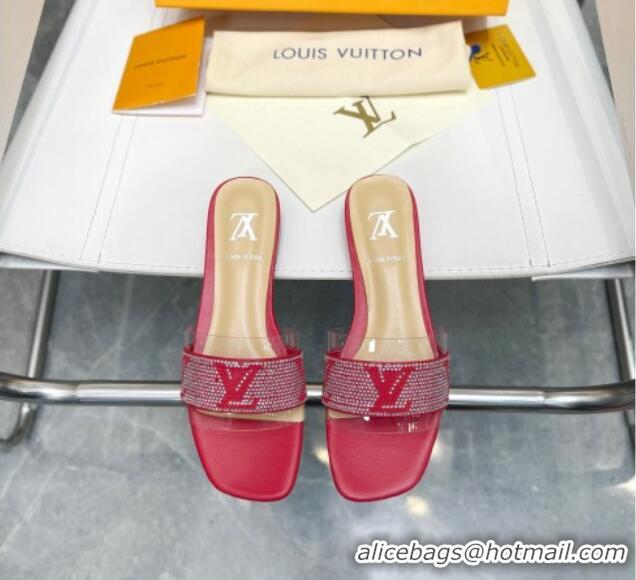 Good Looking Louis Vuitton TPU and LV Crystal Flat Slide Sandals Red 032606