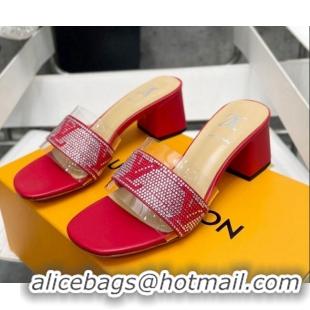 Best Price Louis Vuitton TPU and LV Crystal Heel Slide Sandals Red 032612