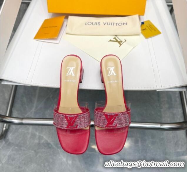 Best Price Louis Vuitton TPU and LV Crystal Heel Slide Sandals Red 032612