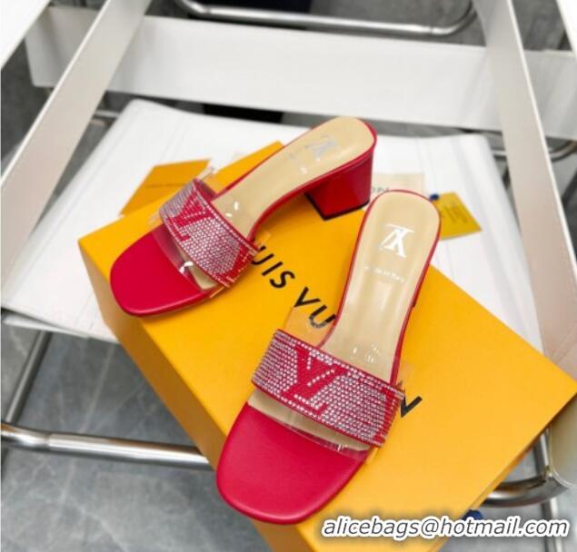 Best Price Louis Vuitton TPU and LV Crystal Heel Slide Sandals Red 032612