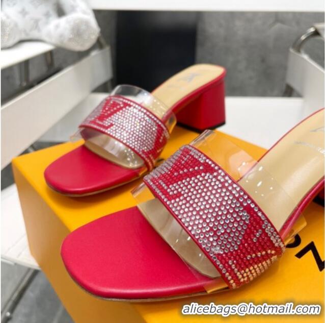 Best Price Louis Vuitton TPU and LV Crystal Heel Slide Sandals Red 032612