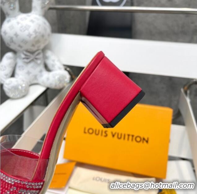 Best Price Louis Vuitton TPU and LV Crystal Heel Slide Sandals Red 032612