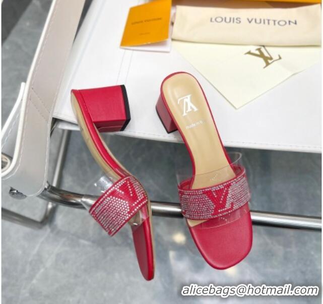 Best Price Louis Vuitton TPU and LV Crystal Heel Slide Sandals Red 032612