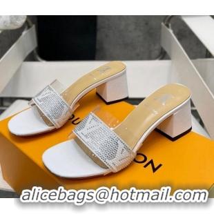 Good Quality Louis Vuitton TPU and LV Crystal Heel Slide Sandals White 032607