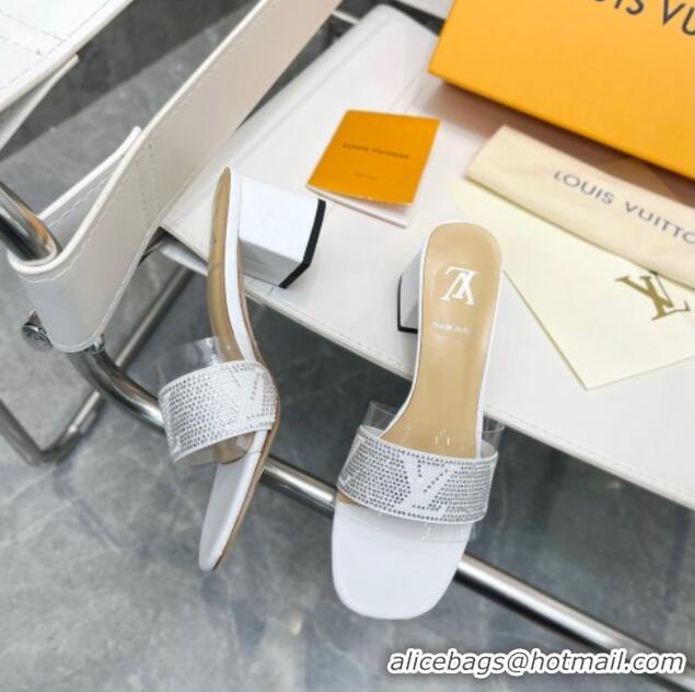 Good Quality Louis Vuitton TPU and LV Crystal Heel Slide Sandals White 032607