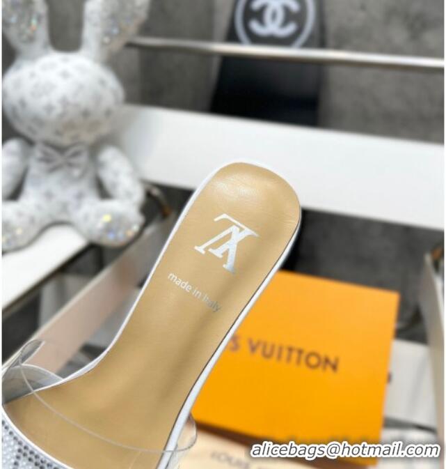 Good Quality Louis Vuitton TPU and LV Crystal Heel Slide Sandals White 032607