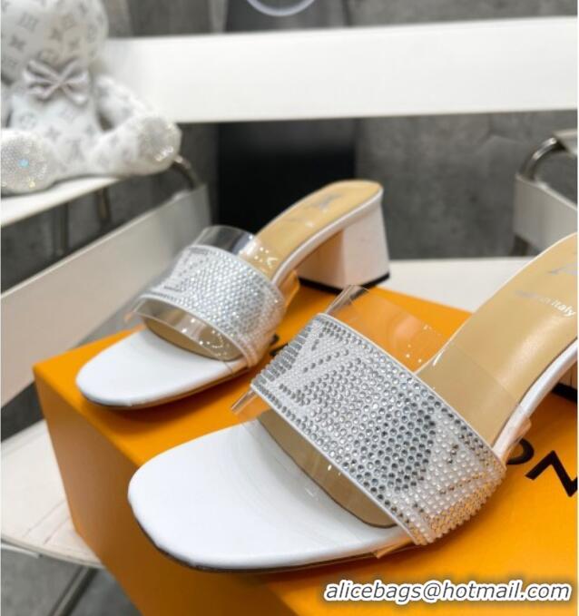 Good Quality Louis Vuitton TPU and LV Crystal Heel Slide Sandals White 032607