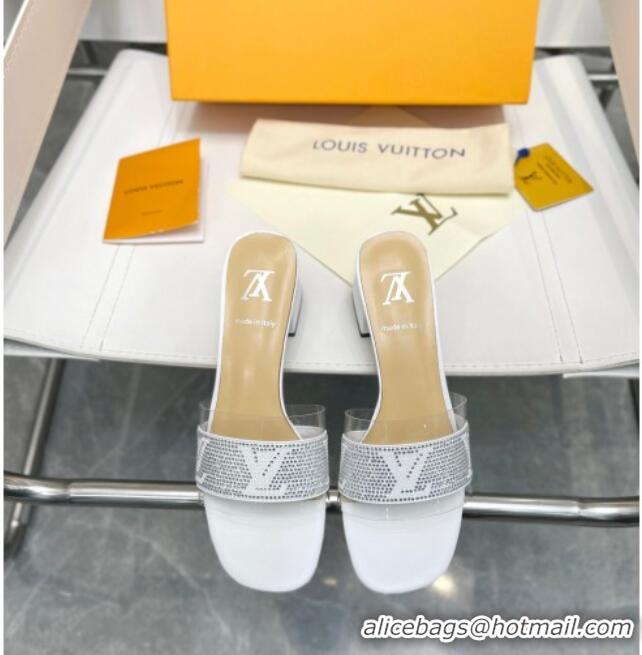 Good Quality Louis Vuitton TPU and LV Crystal Heel Slide Sandals White 032607