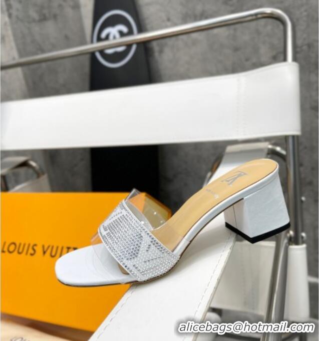 Good Quality Louis Vuitton TPU and LV Crystal Heel Slide Sandals White 032607