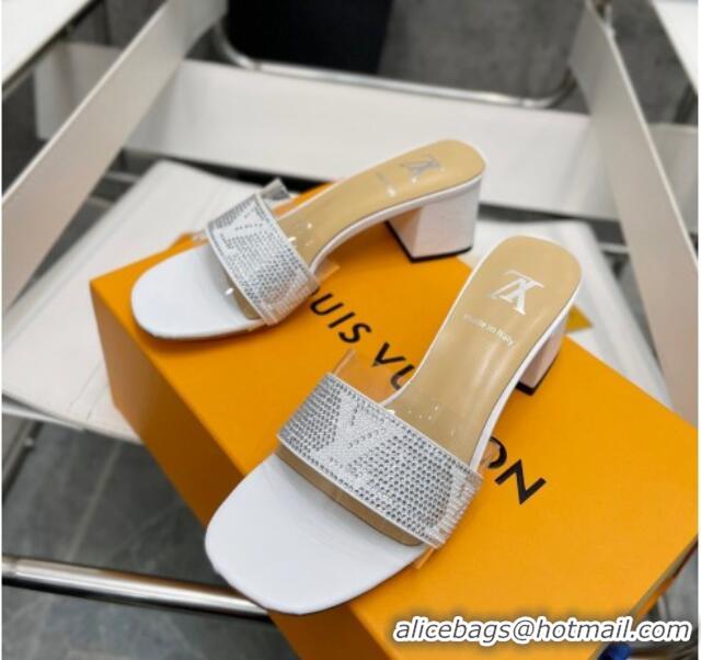 Good Quality Louis Vuitton TPU and LV Crystal Heel Slide Sandals White 032607