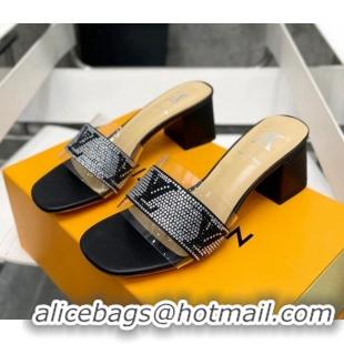 Purchase Louis Vuitton TPU and LV Crystal Heel Slide Sandals Black 032608