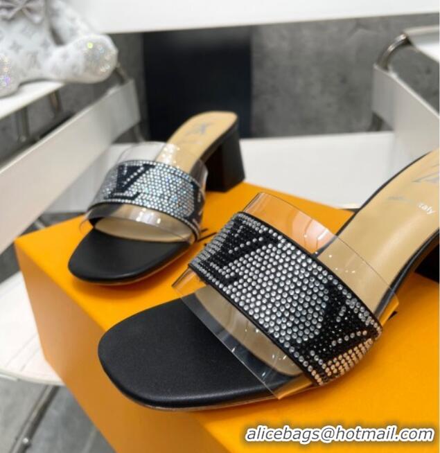 Purchase Louis Vuitton TPU and LV Crystal Heel Slide Sandals Black 032608