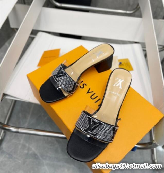 Purchase Louis Vuitton TPU and LV Crystal Heel Slide Sandals Black 032608