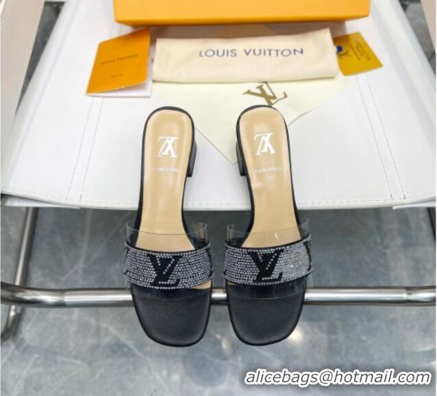 Purchase Louis Vuitton TPU and LV Crystal Heel Slide Sandals Black 032608