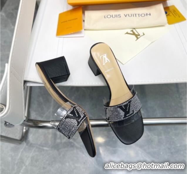 Purchase Louis Vuitton TPU and LV Crystal Heel Slide Sandals Black 032608