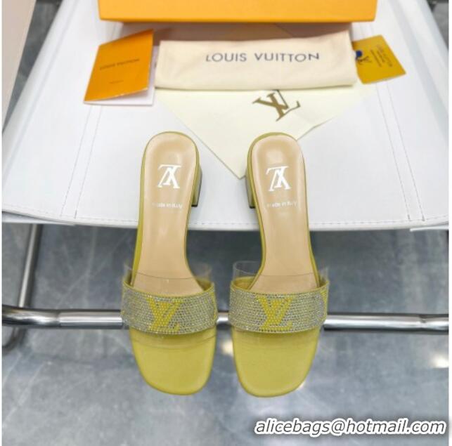 Luxurious Louis Vuitton TPU and LV Crystal Heel Slide Sandals Yellow 032609