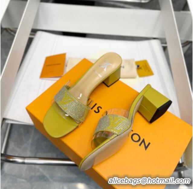 Luxurious Louis Vuitton TPU and LV Crystal Heel Slide Sandals Yellow 032609