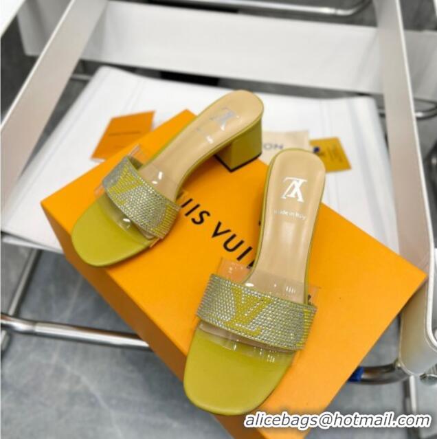 Luxurious Louis Vuitton TPU and LV Crystal Heel Slide Sandals Yellow 032609