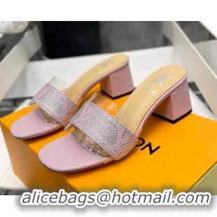 Best Product Louis Vuitton TPU and LV Crystal Heel Slide Sandals Pink 032610