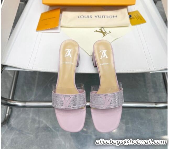 Best Product Louis Vuitton TPU and LV Crystal Heel Slide Sandals Pink 032610