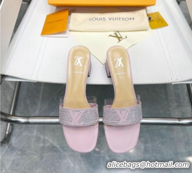 Best Product Louis Vuitton TPU and LV Crystal Heel Slide Sandals Pink 032610