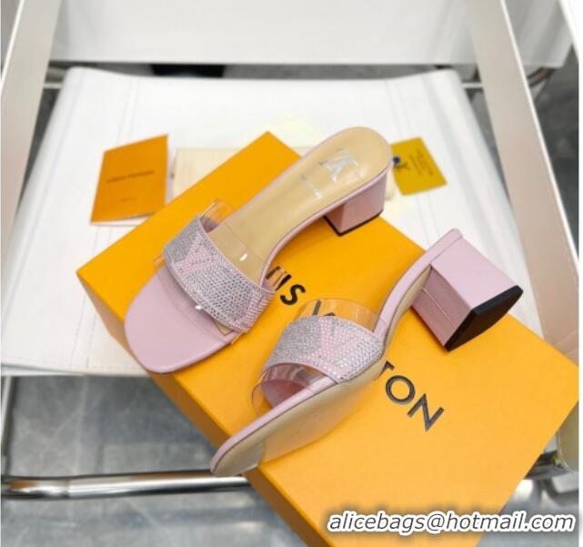 Best Product Louis Vuitton TPU and LV Crystal Heel Slide Sandals Pink 032610