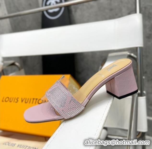 Best Product Louis Vuitton TPU and LV Crystal Heel Slide Sandals Pink 032610