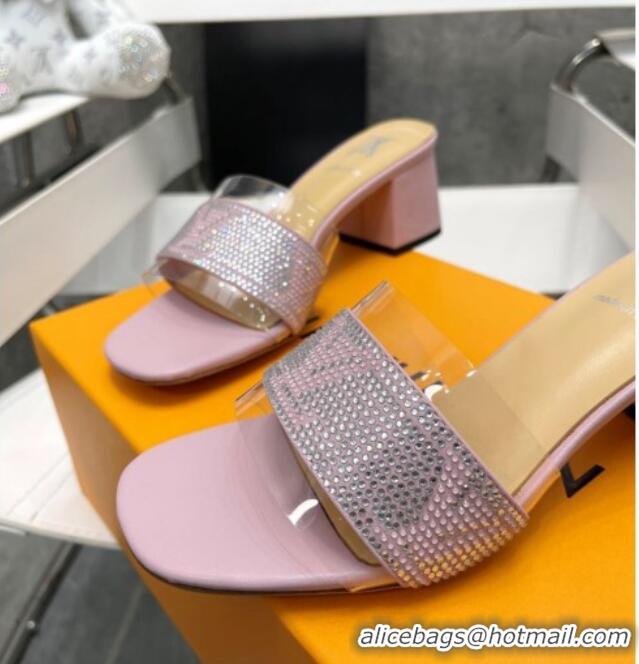 Best Product Louis Vuitton TPU and LV Crystal Heel Slide Sandals Pink 032610