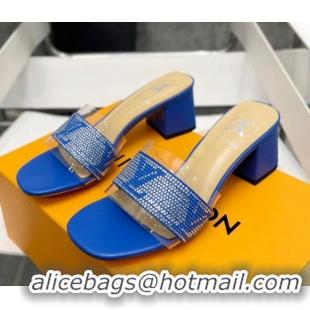 Most Popular Louis Vuitton TPU and LV Crystal Heel Slide Sandals Blue 032611